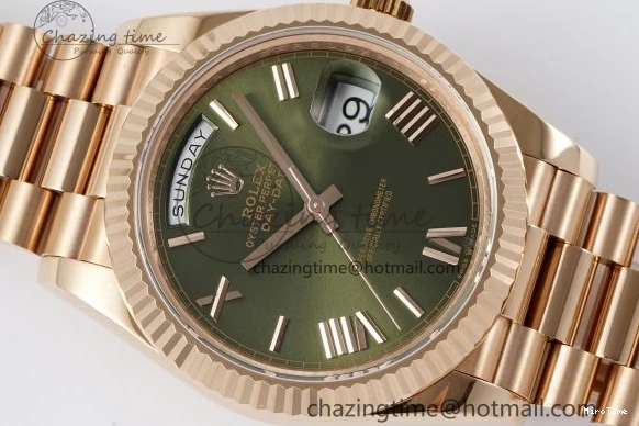 MiroTime 0516 DayDate 40 RG JDF Gain Weight 904L Steel Green Dial Roman Markers on President Bracelet A2836 V Trendsetting 1816
